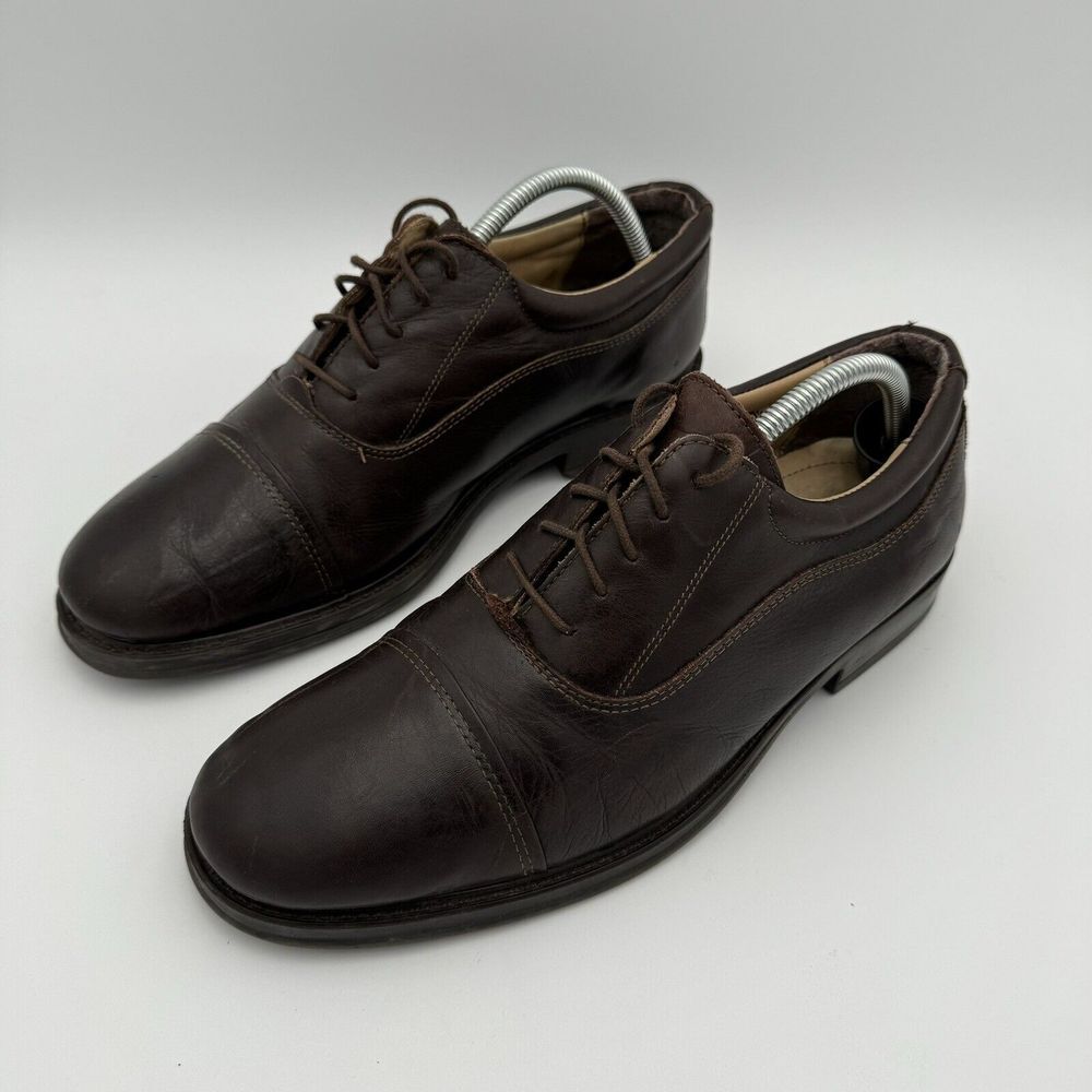 Hush Puppies Mens 10.5M Brown Leather Dress Shoes Oxford John 1128 Made In Italy